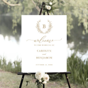 Poster Elegante Laurel Wreath Monograma Crest Sinal de Bo