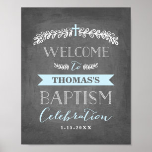 Poster Elegante Laurels Blue Batismo - Sinal de boas-vi