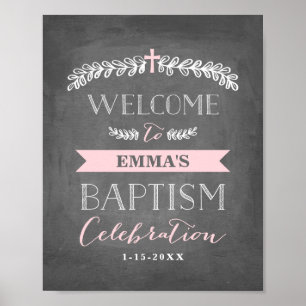Poster Elegante Laurels Rosa Batismo - Sinal de boas-vi
