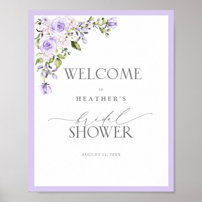Poster Elegante Lavanda Lilac Chá Floral Bem-vindo (Frente)