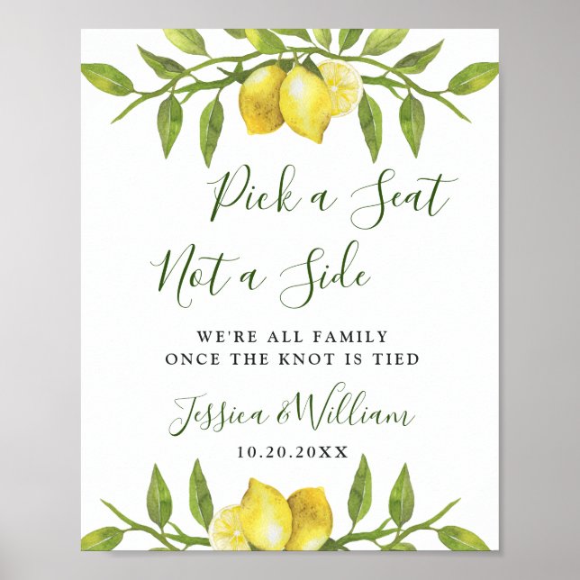 Poster Elegante Lemon Floral Ceremony Sign (Frente)
