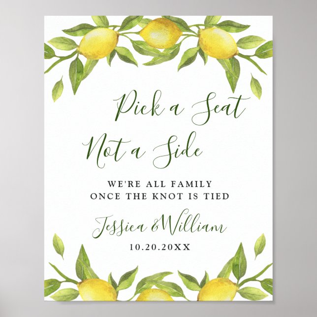 Poster Elegante Lemon Floral Ceremony Sign (Frente)