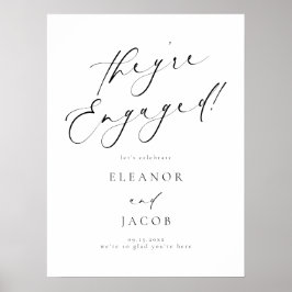 Poster Elegante Letra de Caligrafia Eles Estão Noivos Bem