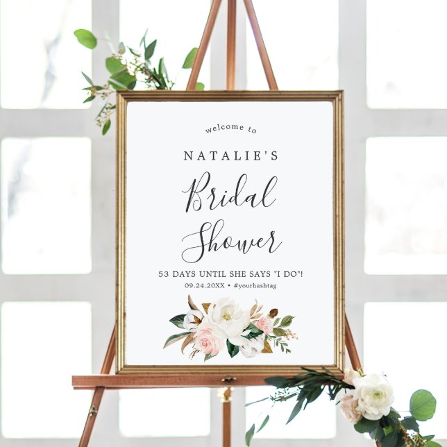 Poster Elegante Magnolia | Chá de panela Blush Bem-vindo (Criador carregado)