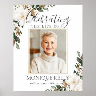 Poster Elegante Magnólia Floral Branca Foto Funeral Memor