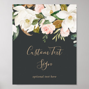 Poster Elegante Magnolia   Sinal de Texto Personalizado P