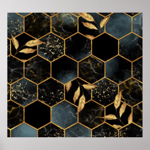Poster Elegante Marble & Dourado: Textura de Hexágono do