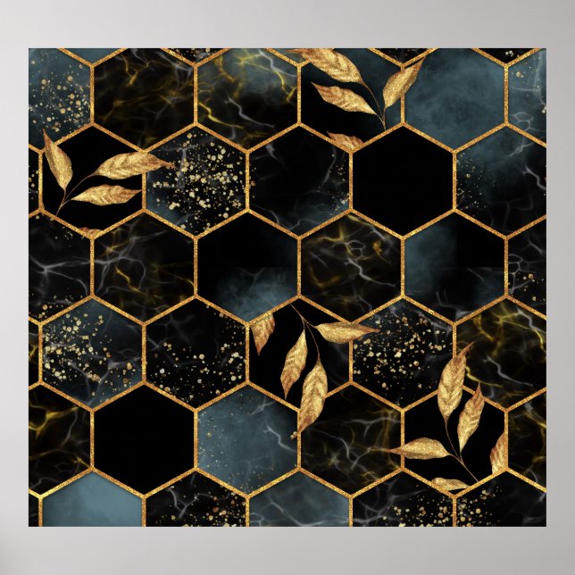 Poster Elegante Marble & Dourado: Textura de Hexágono do  (Frente)