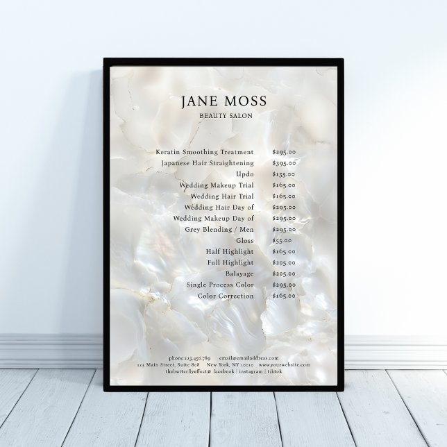 Poster Elegante, Mármore, Salão, Cartaz de Lista de Preço (Elegant, Marble, Salon, Price List Poster, printed & download available.)