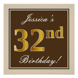 Póster Elegante, Marrom, Dourado Falso Aniversário de 32