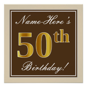 Póster Elegante, Marrom, Dourado Falso Aniversário de 50