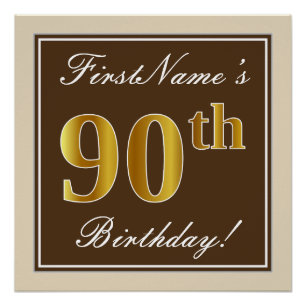 Póster Elegante, Marrom, Dourado Falso Aniversário de 90 