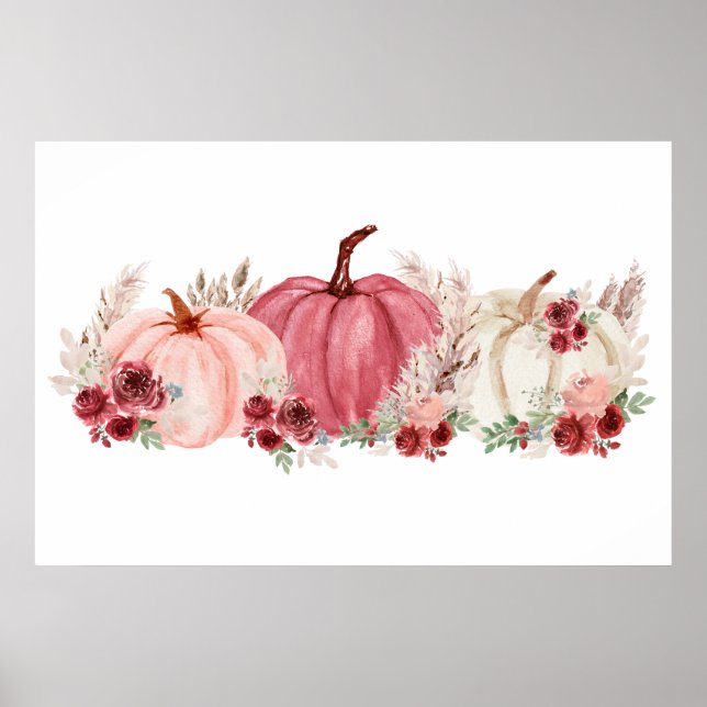 Poster Elegante Marsala Pink Burgundy Fall Pumpkins Poste (Frente)
