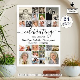 Poster Elegante Memorial 24 Fotos Celebrando a Vida