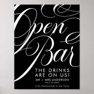 Poster Elegante Menu de Bar de Bebidas Grátis de Casament