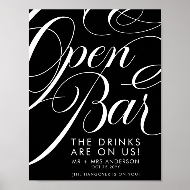 Poster Elegante Menu de Bar de Bebidas Grátis de Casament (Frente)