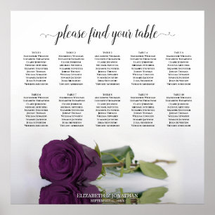 Poster Elegante Mesa de 10 Plumagem Roxa Carta de Assento