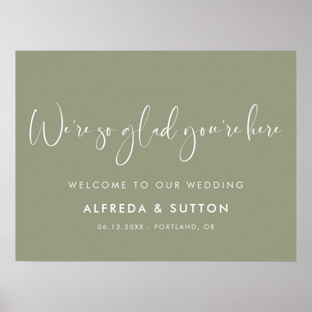 Poster Elegante & Moderno Verde-Salvia Ficamos felizes qu (Frente)