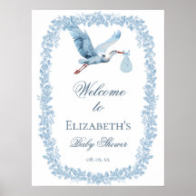 Elegante Moldura de Toile Floral Azul Stork Bem-vi