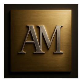 Póster Elegante Monograma AM Dourado Lustroso Luxo Metáli