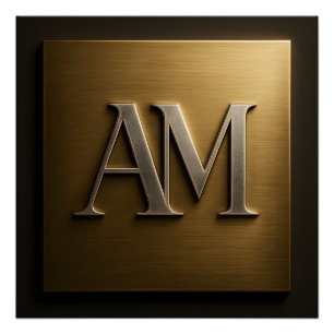 Póster Elegante Monograma AM Dourado Lustroso Luxo Metáli