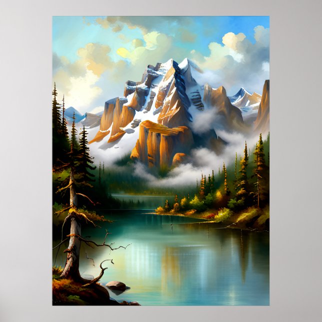 Poster Elegante Montanhas do Lago Impressionista AI (Frente)