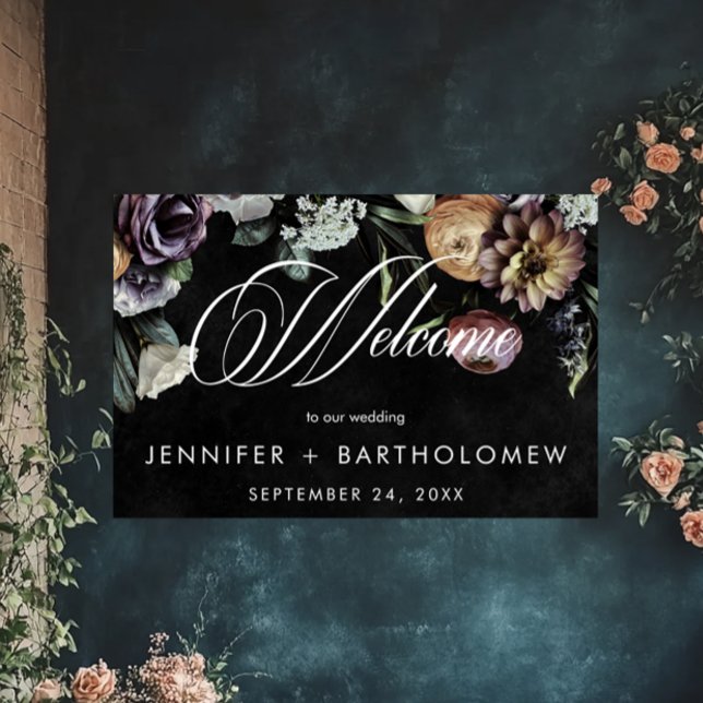 Poster Elegante Moody Twilight Mudou Pastel Floral Bem-vi (Elegant Moody Twilight Muted Pastel Floral Welcome Poster)