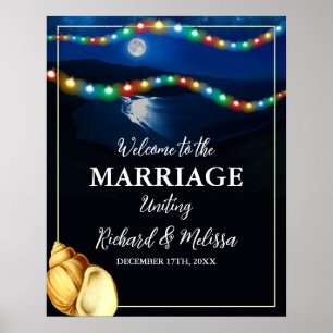 Poster Elegante Moonlit Beach Wedding Welcome