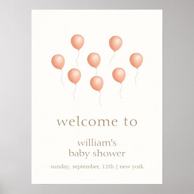 Poster Elegante neutro Boho Balão Chá de fraldas Bem-vind (Frente)