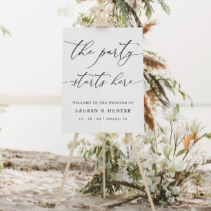 Poster Elegante O Partido Começa Aqui Sinal De Casamento