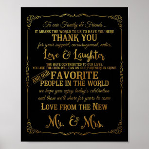 Poster elegante Obrigado mesa sinais de casamento dourado