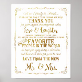 Poster elegante Obrigado mesa sinais de casamento dourado