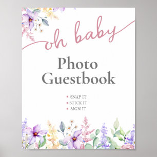 Poster Elegante Oh Baby Wildflower Photo Guest Book Sign