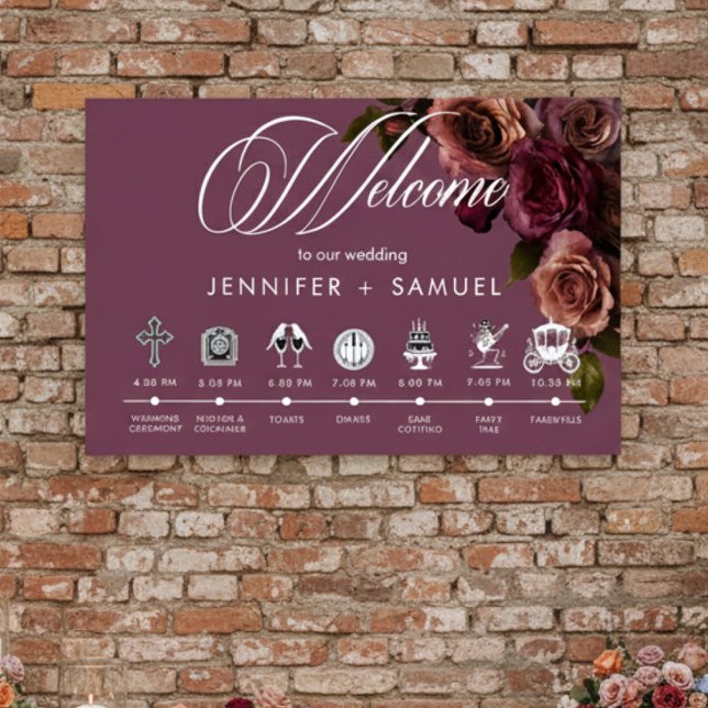 Poster Elegante Ordem de Eventos Soft Rust Burgundy de Hu (Criador carregado)