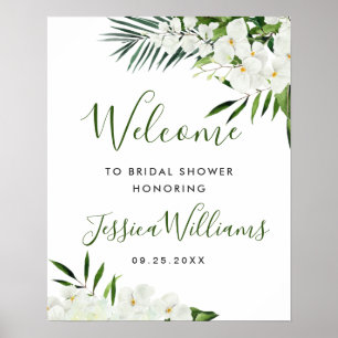 Poster Elegante Orquídea Branca Placa de Boas-Vindas para
