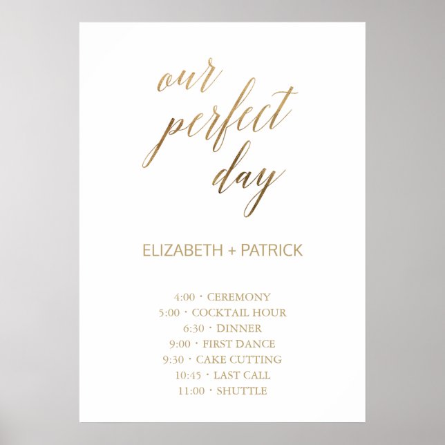 Poster Elegante Ouro Nossa Ordem de Eventos do Dia Perfei (Frente)