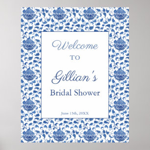 Poster Elegante Padrão Azul e Branco Chamada de Boas-Vind
