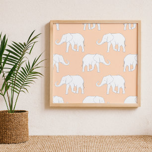 Poster Elegante Padrão Elefante Branco em Pastel Macio