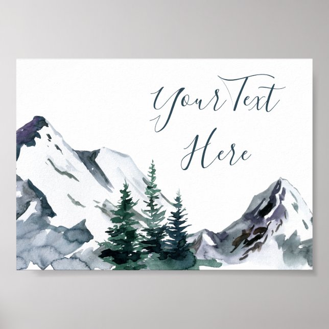 Poster Elegante Paisagem Florestal Montanhosa Aquarela Po (Frente)