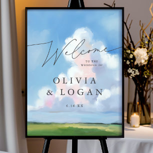 Poster Elegante Paisagem Pintada Nuvens Casamento Bem-vin