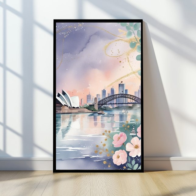 Poster Elegante Pastel Sydney Skyline Watercolor Impressã (Criador carregado)