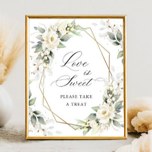 Poster Elegante Pastel White Roses Love is Sweet