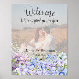 Poster Elegante Periwinkle Clematis Wedding Foto Bem-vind