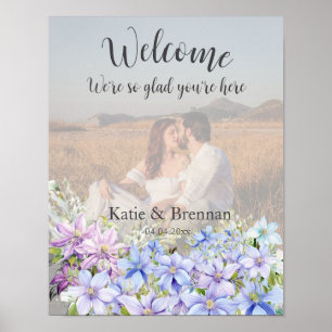 Poster Elegante Periwinkle Clematis Wedding Foto Bem-vind