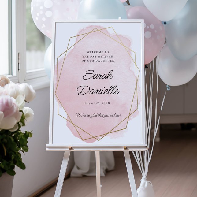 Poster Elegante Pink Bat Mitzvah Bem-vindo (Criador carregado)
