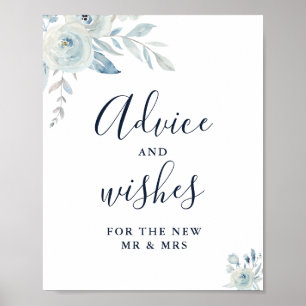 Poster elegante placa de flores azul empoeirado com conse