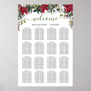 Poster Elegante Poinsettia 16 Mesas: GRÁFICO DE CASAMENT