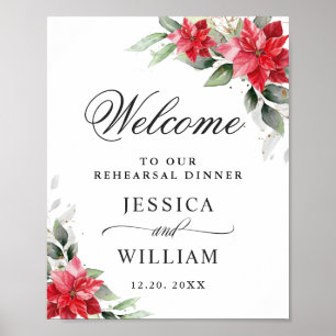 Poster Elegante Poinsettia Vermelha JANTAR DE ENSAIO Bem-