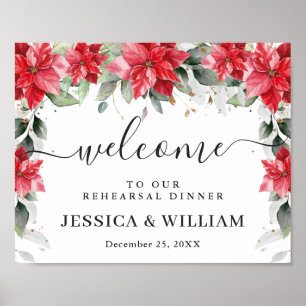 Poster Elegante Poinsettia Vermelha JANTAR DE ENSAIO Bem-