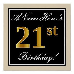 Póster Elegante, preto, aniversário de 21 anos do ouro d